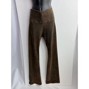 Brown Tie Dye Foldover Flare Leggings Size M Cotton Stretchy Yoga Casual Chill